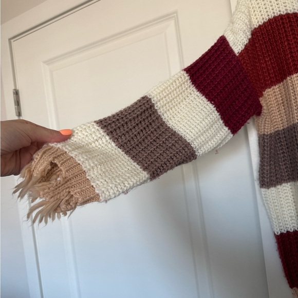 She + Sky Distressed Knit Striped Sweater One Size – Cozy Fall Boho - Picture 2 of 6